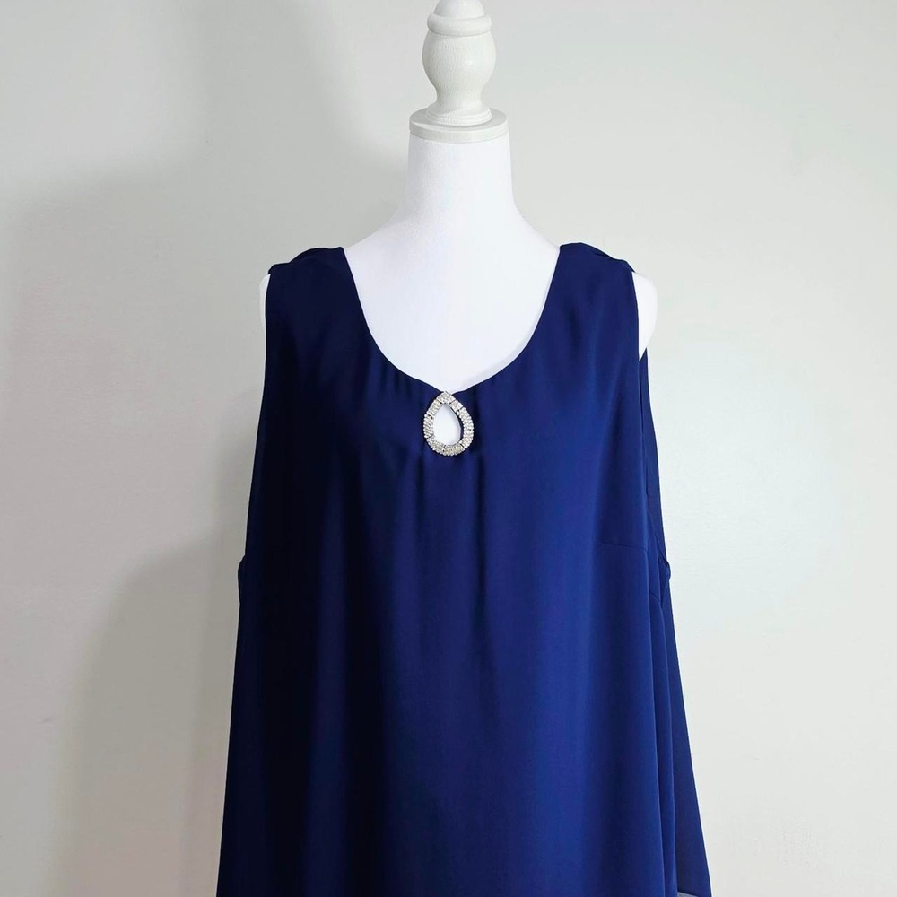 Hanna Nikole Navy Blue Chiffon Rhinestone Sleeveless Blouse Plus Size 24W